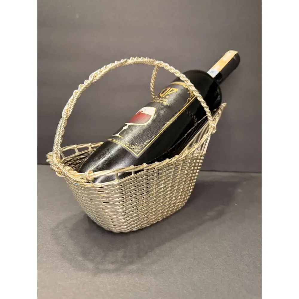 Vintage William Adams France Silverplate Woven Wine Bottle Caddy France 465